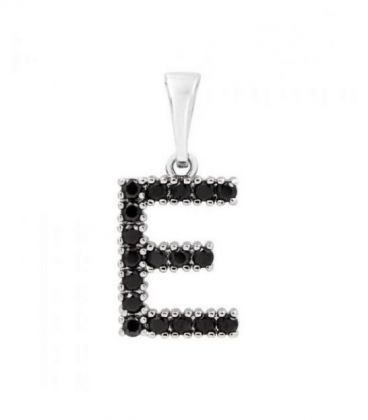Підвіска "Літера E" чорні циркони родіум