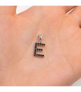 Подвеска "Буква E" чёрные цирконы родиум