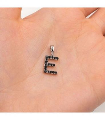 Підвіска "Літера E" чорні циркони родіум