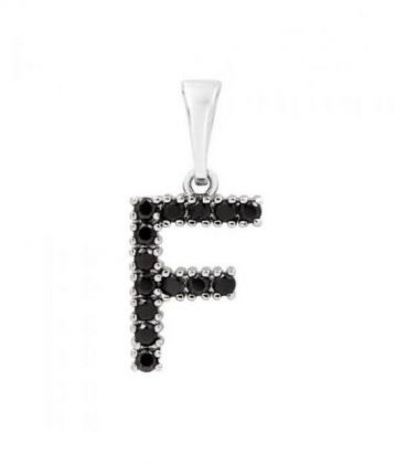 Підвіска "Літера F" чорні циркони родіум