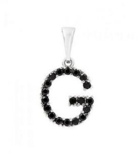 Подвеска "Буква G" чёрные цирконы родиум