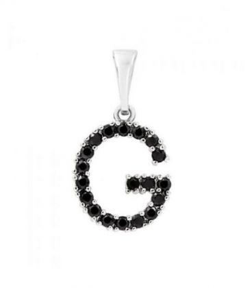 Підвіска "Літера G" чорні циркони родіум