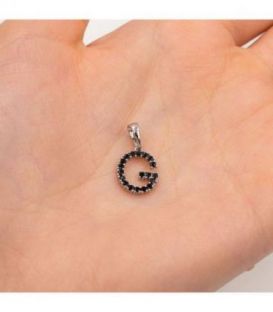 Подвеска "Буква G" чёрные цирконы родиум