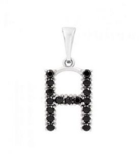 Подвеска "Буква H" чёрные цирконы родиум
