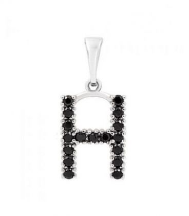 Підвіска "Літера H" чорні циркони родіум