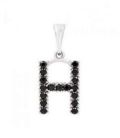 Подвеска "Буква H" чёрные цирконы родиум
