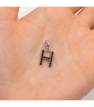 Підвіска "Літера H" чорні циркони родіум