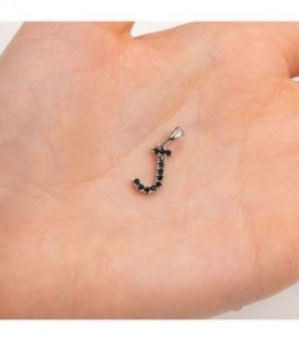 Подвеска "Буква J" чёрные цирконы родиум