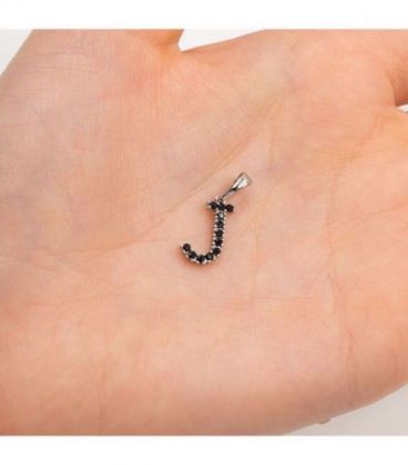 Підвіска "Буква J" чорні циркони родіум