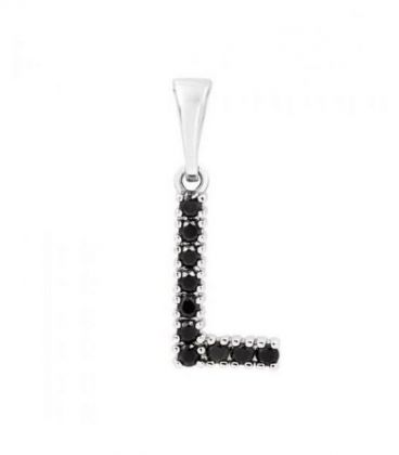 Підвіска "Літера L" чорні циркони родіум