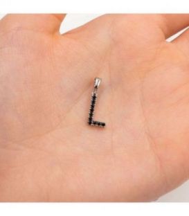 Подвеска "Буква L" чёрные цирконы родиум