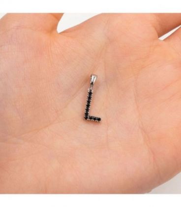 Подвеска "Буква L" чёрные цирконы родиум