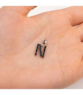 Подвеска "Буква N" чёрные цирконы родиум