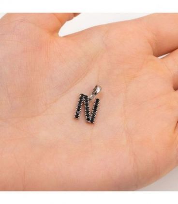 Підвіска "Літера N" чорні циркони родіум