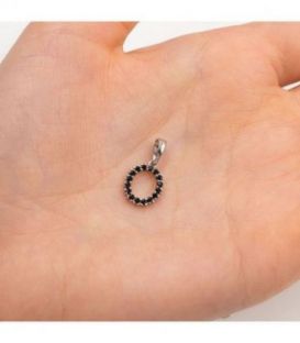 Подвеска "Буква O" чёрные цирконы родиум