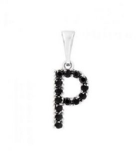 Подвеска "Буква P" чёрные цирконы родиум