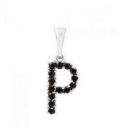 Подвеска "Буква P" чёрные цирконы родиум
