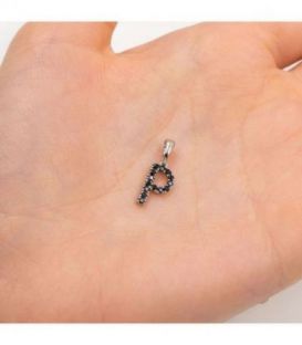 Подвеска "Буква P" чёрные цирконы родиум