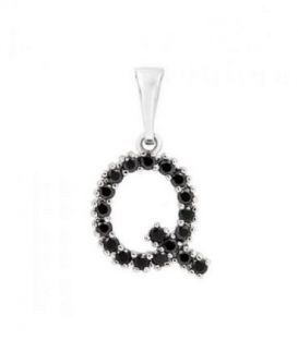 Подвеска "Буква Q" чёрные цирконы родиум
