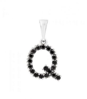 Подвеска "Буква Q" чёрные цирконы родиум