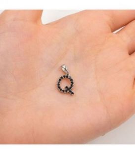 Подвеска "Буква Q" чёрные цирконы родиум