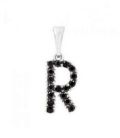 Подвеска "Буква R" чёрные цирконы родиум