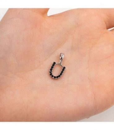 Подвеска "Буква U" чёрные цирконы родиум