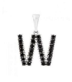 Подвеска "Буква W" чёрные цирконы родиум