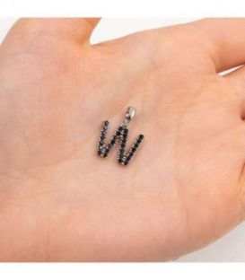 Подвеска "Буква W" чёрные цирконы родиум