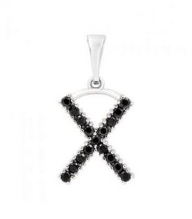 Подвеска "Буква X" чёрные цирконы родиум