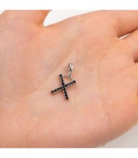 Подвеска "Буква X" чёрные цирконы родиум