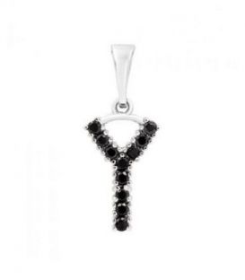Подвеска "Буква Y" чёрные цирконы родиум