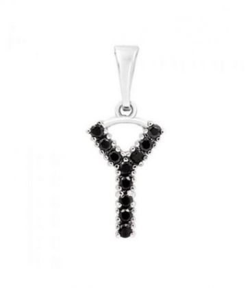 Подвеска "Буква Y" чёрные цирконы родиум