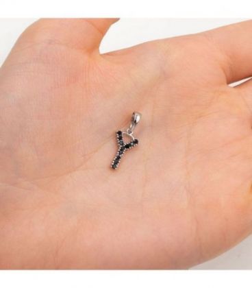 Подвеска "Буква Y" чёрные цирконы родиум