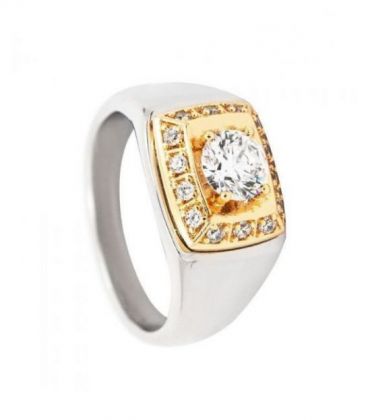 Кільце печатка чоловіча, два кольори, родій та лимонна позолота