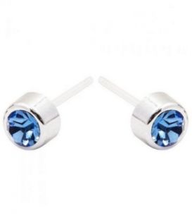 Сережки-гвоздики з блакитним цирконом пластик