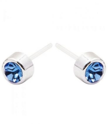 Сережки-гвоздики з блакитним цирконом пластик