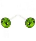 Серьги-гвоздики с салатовым цирконом пластик