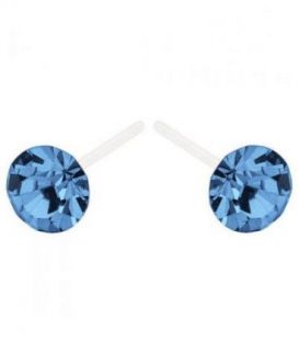 Сережки-гвоздики з блакитним цирконом пластик