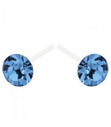 Серьги-гвоздики с голубым цирконом пластик