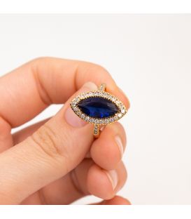 Кольцо Xuping лимонная позолота Маркиз с синим цирконом медицинское золото