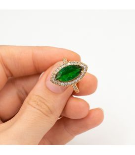 Кольцо Xuping лимонная позолота Маркиз с зеленым цирконом медицинское золото