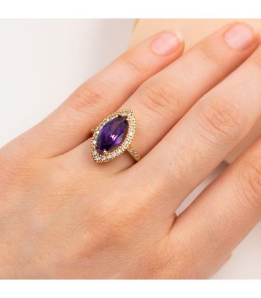 Кольцо Xuping лимонная позолота Маркиз с фиолетовым цирконом медицинское золото