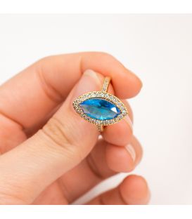 Кольцо Xuping лимонная позолота Маркиз с голубым цирконом медицинское золото