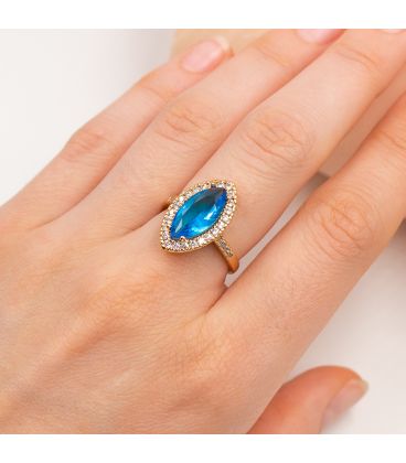 Кольцо Xuping лимонная позолота Маркиз с голубым цирконом медицинское золото