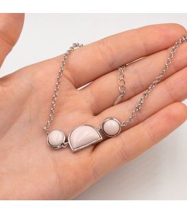 Браслет-ланцюжок родій 3 камені "Рожевий корал"