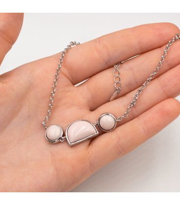 Браслет-ланцюжок родій 3 камені "Рожевий корал"