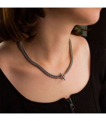 Цепочка-плетение «Двойное панцирное с вставкой круг на палочке» 0,6*45 см родий