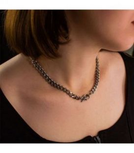 Цепочка-плетение «Панцирное объемное с вставкой круг на палочке» 0,8*44 см родий