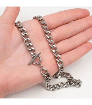 Ланцюжок-плетіння «Панцирне об'ємне із вставкою коло на паличці» 0,8*44 см родій